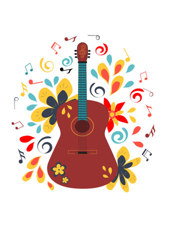 Abstract illustration with acoustic guitar. For a music festival or t-shirt. Vector conceptのイラスト素材