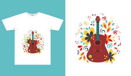 Abstract bright print with a guitar for t-shirt and other fashion clothing. Vector illustration.のイラスト素材