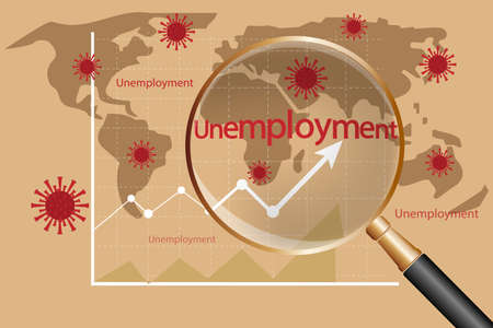 Rise in unemployment due to the coronavirus pandemic. Abstract concept of unemployment on the background of the world map. Vector illustration. Flat styleのイラスト素材