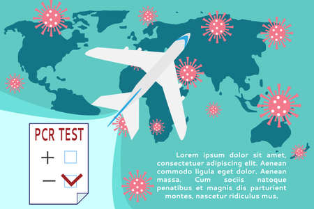 PCR test for flights and travel by plane around the world. Vector flat illustrationのイラスト素材