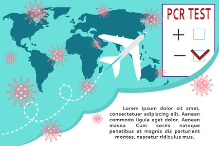 Mandatory Airport PCR Test for flights and air travel around the world. Vector flat illustrationのイラスト素材