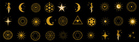 Set of linear symbols and icons in modern minimalist style.  Vector flat illustrationのイラスト素材
