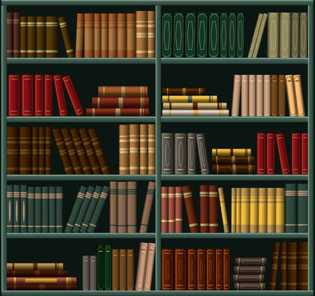 Bookshelf. A large bookcase in the library with many different books. Background from books.のイラスト素材