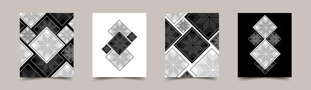 Set of modern elegant cards with black and white geometric patterns. Vector template for interior, cover, business card, labelsのイラスト素材