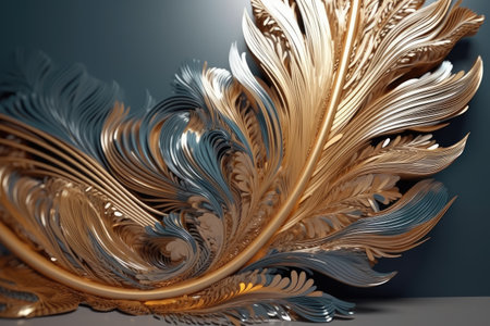 Colorful golden feather, wall art wallpaper, generative aiの素材