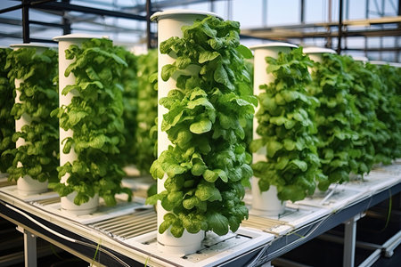 Vertical racks of young microgreens in pots at hydroponic city farms. Generative AIの素材