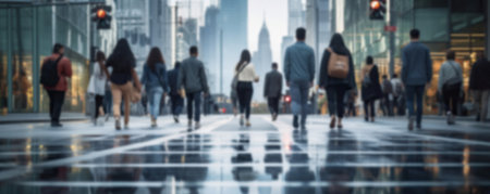 Blurred business people on the background of city streets and skyscrapers, generative aiの素材