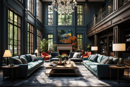 Modern interior design of luxury spacious living roomの素材