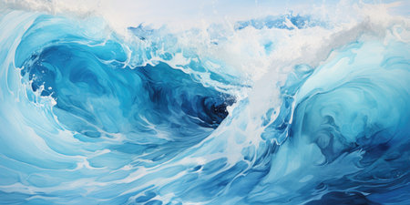 Abstract watercolor painting, turquoise blue waves, artistic texture.の素材