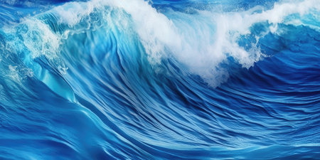Abstract watercolor painting, turquoise blue waves, artistic texture.の素材