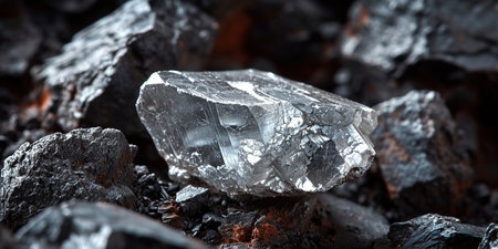 Silver, Galena, pure ore from a nugget from the mine. Natural mineral form of lead, silver sulfideの素材