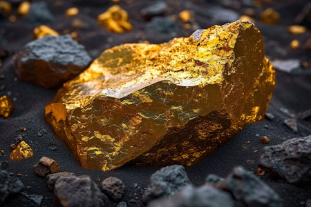 Close-up of a large gold nugget
from the mine. Natural mineralの素材