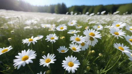 White daisies in a meadow on a sunny day.の素材