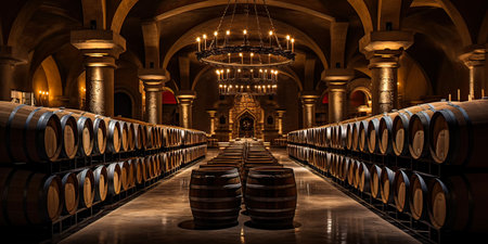 Wine barrels in the cellar of the winery. 3D renderingの素材