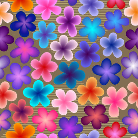 Vivid bright eye-catching neon multicolored gradient-filled flowers on background with lines. For vibrant party invitation or dramatic website design, home decor accent, stationery, scrapbook, textileのイラスト素材