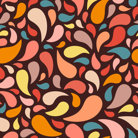 Muted multicolored scattered paisleys shapes of various sizes for a classic retro look introduces subtle hints of the past. For any surface: paper products, textiles, apparel, wall covering, web pagesのイラスト素材