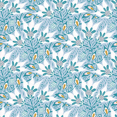Fancy white flowering climbing vine with berries, accented leaves and curves. Fun, gender-neutral colors are sure to spark joy for whatever project they are used: decor, printed or digital realm itemsのイラスト素材