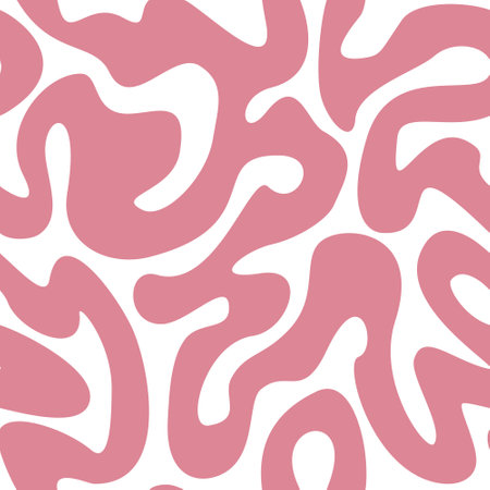 Seamless abstract pattern with wavy lines in dusty pink color no background. Squiggly intersecting lines. Liquid wavy abstract geometric organic shapes decorative isolated texture.のイラスト素材