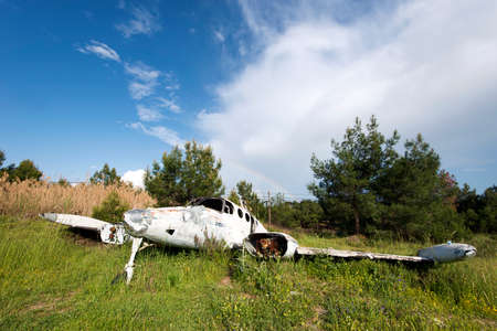 abandoned plane and rainbowの写真素材