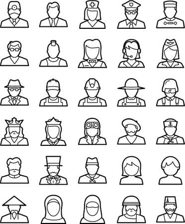 Set of simple line icons that represent avatars,humans with different roles in   life,ready to use in any project that needs high visibility and quality.のイラスト素材