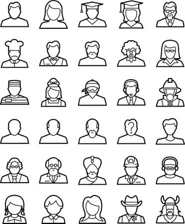 People-1 is a set of simple line icons that represent avatars,humans with different roles in   life,ready to use in any project that needs high visibility and quality. These are vectors   designed in proper style to visualize them correctly in different sのイラスト素材