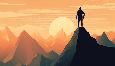 Illustration of a business man reaching for a goal. Based on Generative Ai.の素材