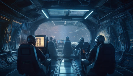 Space station interior. Futuristic spaceship interior. Futuristic spaceship interior. Futuristic spaceship interior.の素材