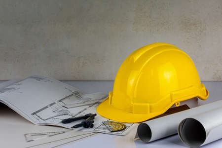 Safety helmet and equipment of carpenter with wooden background.Labor market of joiner and craftsman concept.Free space.の写真素材