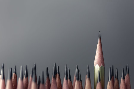One pencil standing out from the group of other pencil.Leadership and growth in business concept.
