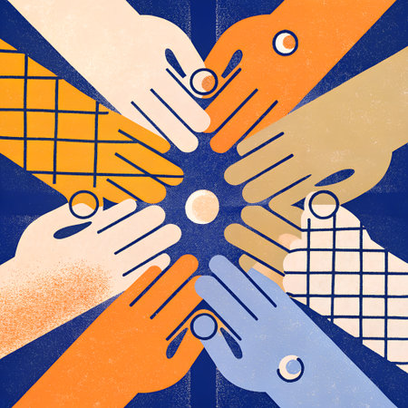 Abstract Hands Reaching â Risograph Style in Red, Cream, and Blueの素材