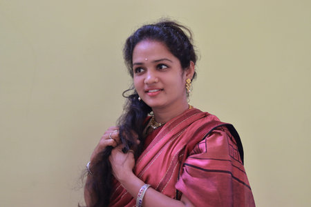 pretty woman model in new lunch saree design