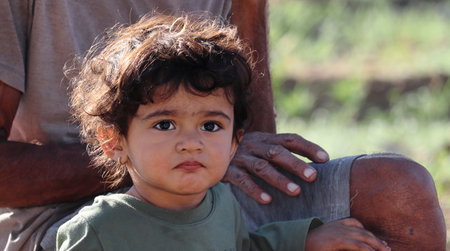 portrait of A small Indian child stood up with gusto, india. concept for Today's children tomorrow's future, childhood memories, smile on face, daily routine,Facial Reaction, face expressionの写真素材