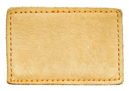 Big size blank grungy leather jeans label, highly detailed, isolated on white backgroundの写真素材