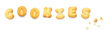 Internet concept - word COOKIES made of ral cookies, isolated on white backgroundの写真素材