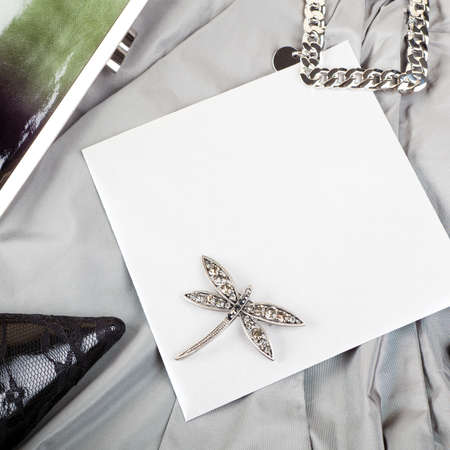 Blank invitation on chick party clothesの写真素材