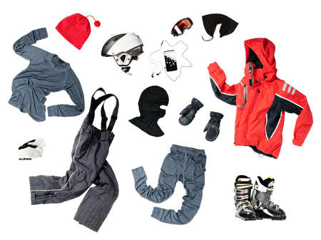 The set of all necessary child skier clothesの写真素材