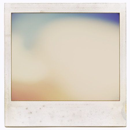Designed grungy instant film frame with abstract filling isolated on white, kind of background, vintage hard grain effect added の写真素材