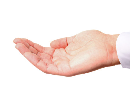 Gesturing hand of a man showing, asking, giving or holding something