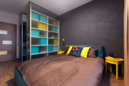 Modern interior of a private bedroom in solid colorsの写真素材