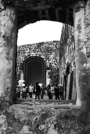 Group of tourist at historical A Famosa fortress Malacca, Malaysiaのeditorial素材