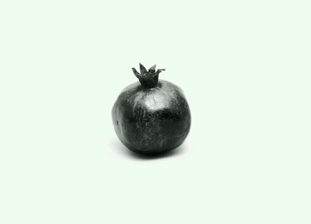 One Ripe Pomegranate Fruit or Buah Delima in black and white