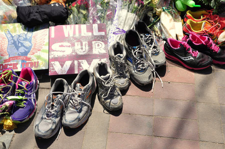 BOSTON CITY - APR 30  Makeshift Memorial for Marathon bombing victims at Copley Square, Boston,...