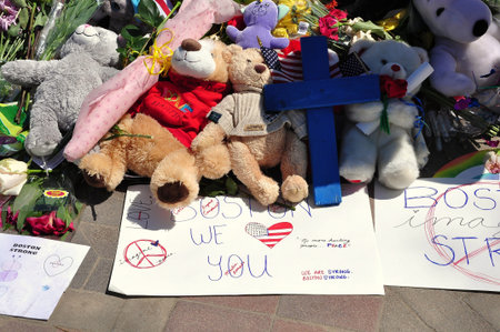 BOSTON CITY - APR 30  Makeshift Memorial for Marathon bombing victims at Copley Square, Boston,...
