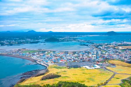 Jeju city, South Korea  view from Sunrise Peak  Jeju island is one of the nature tourism site in Korea の写真素材