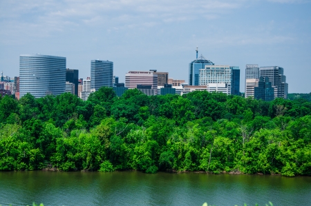elevated view of Washington DC by the Potomac river  In the picture is Theodore Roosevelt islandのeditorial素材