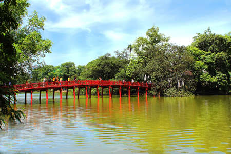 The Huc Bridge is a bridge near Hoan Kiem Lake, Hanoi, the capital of Vietnam のeditorial素材