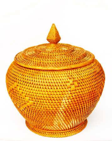 Empty wicker basket isolated on white background の写真素材