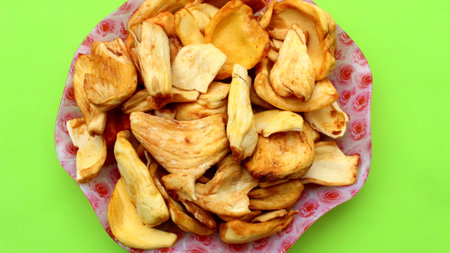 Dry Jackfruit on pink plate