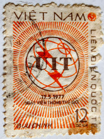 VIETNAM - CIRCA 1973: A stamp printed in Vietnam shows earth, circa 1973 の写真素材