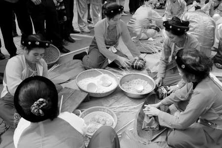 Festival packages of rice cakes in rural Vietnamのeditorial素材